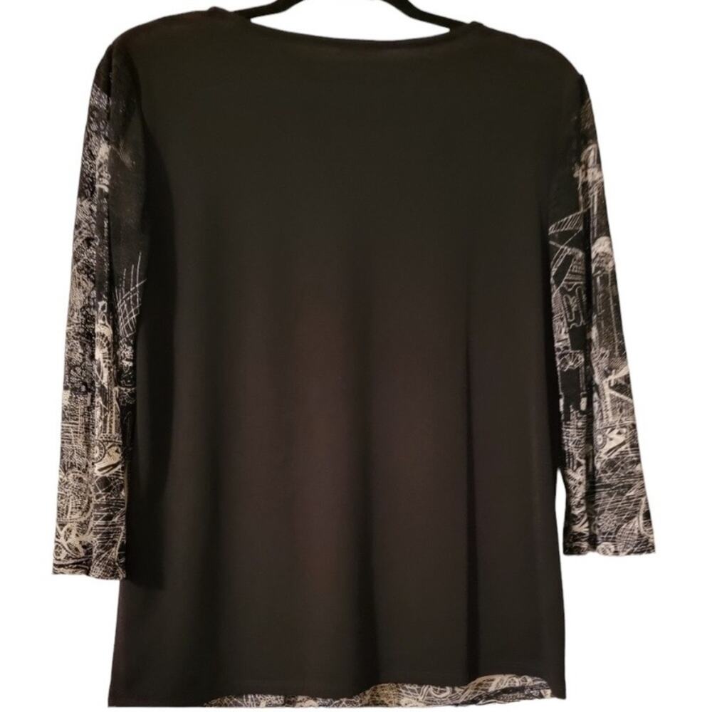 Chico's Easywear Blouse Women’s Size 16 Black White City Romance 3/4 Sleeve - Picture 2 of 8